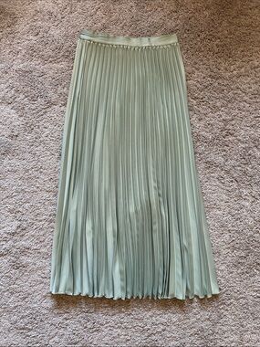 H&M Pleated Midi Skirt in Sage Green